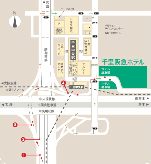 千里阪急ホテルへの概略アクセスマップ
