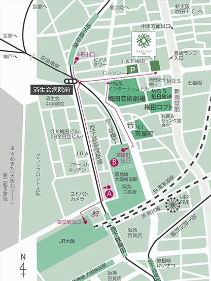 ホテルビナリオ梅田への概略アクセスマップ