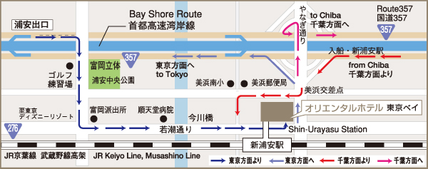 オリエンタルホテル東京ベイへの概略アクセスマップ