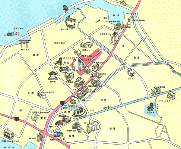 ホテル　タイラへの概略アクセスマップ