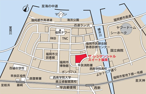 ザ・レジデンシャルスイート・福岡への概略アクセスマップ
