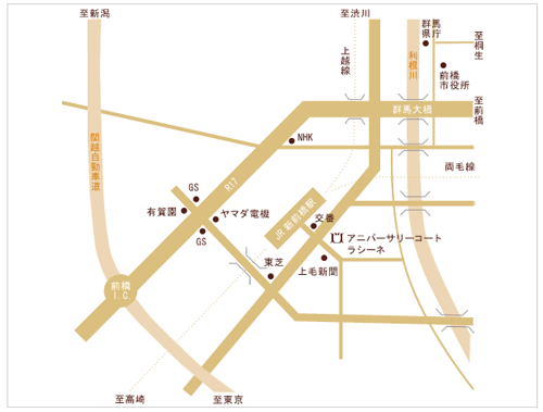 ホテル　ラシーネ新前橋への概略アクセスマップ