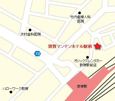 敦賀マンテンホテル駅前（マンテンホテルチェーン）への概略アクセスマップ