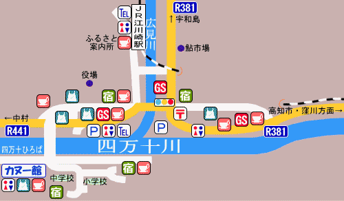 四万十・川の駅　カヌー館　四万十ひろばバンガロー「ゆうゆう」への概略アクセスマップ