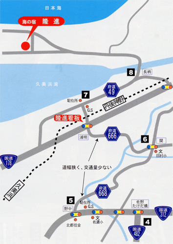 小天橋温泉　海の宿　隆進への概略アクセスマップ