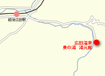 地図：広田温泉　奥の湯　湯元館