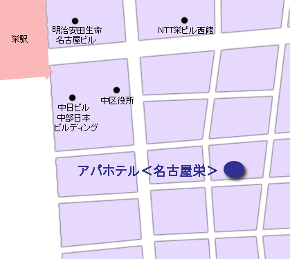 アパホテル〈名古屋栄〉への概略アクセスマップ