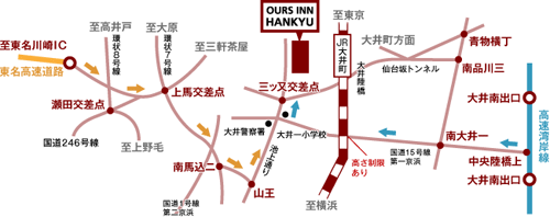 アワーズイン阪急への概略アクセスマップ
