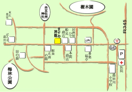 湯田川温泉　ますや旅館への概略アクセスマップ
