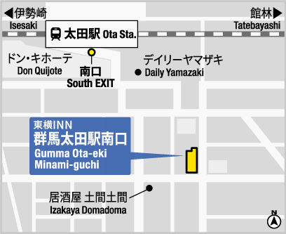 東横ＩＮＮ群馬太田駅南口への概略アクセスマップ