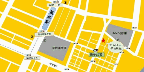 アパホテル〈築地駅南〉への概略アクセスマップ