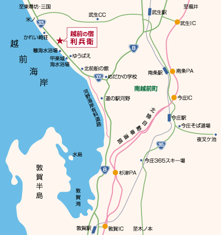 お食事処旅館利兵衛への概略アクセスマップ