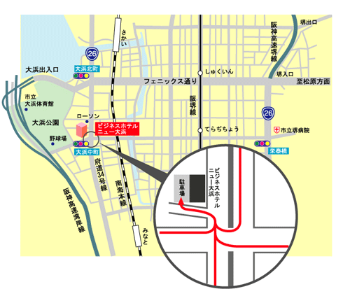 地図：Ｔａｂｉｓｔ　ビジネスホテル　ニュー大浜