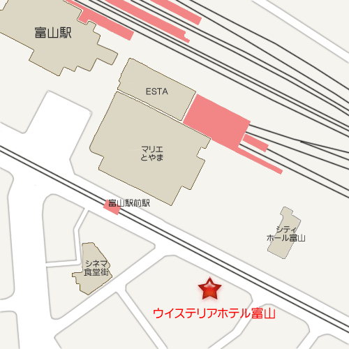 ウイステリアホテル富山への概略アクセスマップ