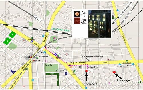 行燈旅館への概略アクセスマップ