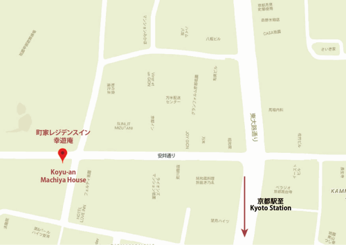 祇園　幸遊庵　‐　こうゆうあん　〈一棟貸し町家〉への概略アクセスマップ