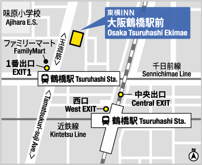 東横ＩＮＮ大阪鶴橋駅前への概略アクセスマップ