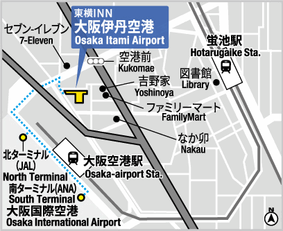 東横ＩＮＮ大阪伊丹空港への概略アクセスマップ