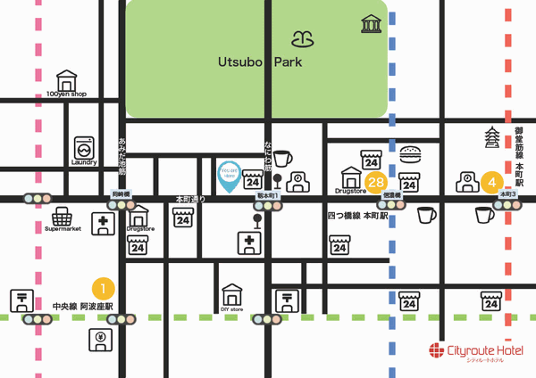 シティルートホテルへの概略アクセスマップ