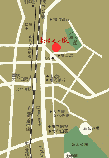 ビジネスホテル　わらじ家本館への概略アクセスマップ