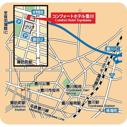 コンフォートホテル豊川への概略アクセスマップ