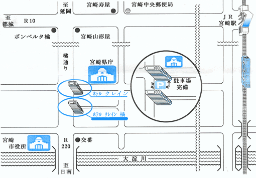 ホテル　クレイン橘への概略アクセスマップ