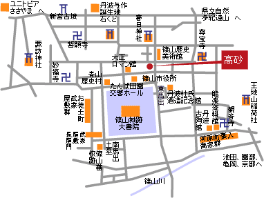 丹波篠山・料理旅館　たかさごへの概略アクセスマップ