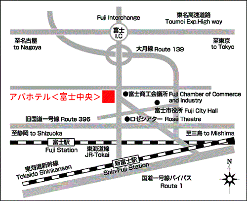 アパホテル〈富士中央〉への概略アクセスマップ