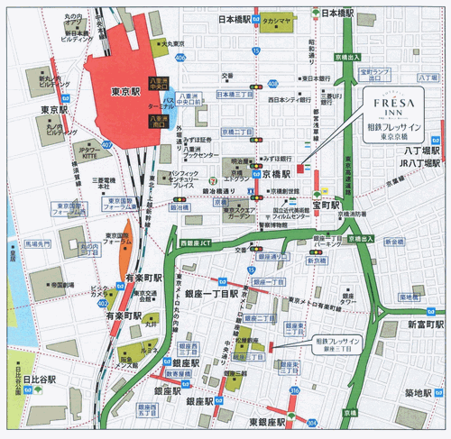 相鉄フレッサイン　東京京橋への概略アクセスマップ