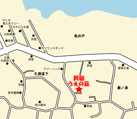日間賀島　民宿　うえの荘への概略アクセスマップ