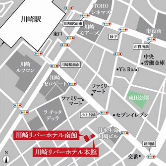 川崎リバーホテルへの概略アクセスマップ