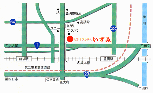 ビジネスホテルいずみ＜愛知県＞への概略アクセスマップ
