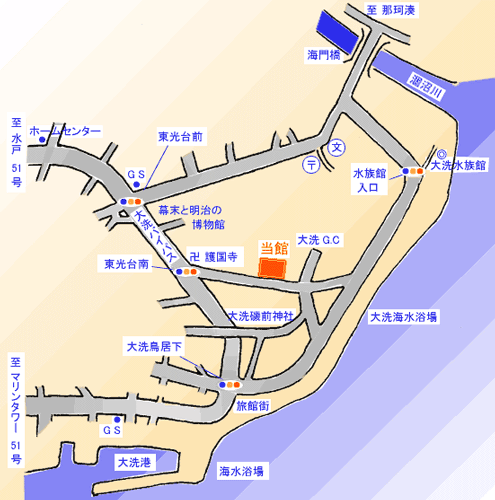 民宿　東光苑への概略アクセスマップ
