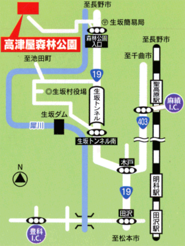 高津屋森林公園への概略アクセスマップ