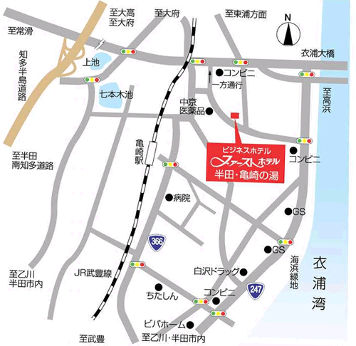 ファーストホテル半田亀崎店への概略アクセスマップ