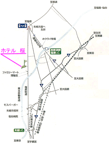 ホテル　桜への概略アクセスマップ
