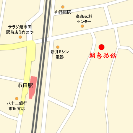 朝恵旅館への概略アクセスマップ