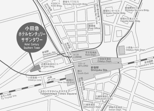 小田急ホテルセンチュリーサザンタワーへの概略アクセスマップ