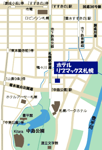 ホテルリブマックスＢＵＤＧＥＴ札幌への概略アクセスマップ
