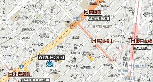アパホテル〈小伝馬町駅前〉への概略アクセスマップ