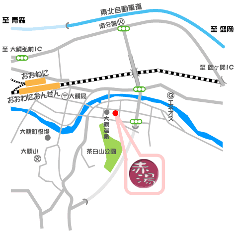 温泉民宿　赤湯への概略アクセスマップ