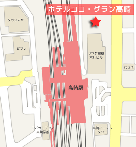 ホテルココ・グラン高崎への概略アクセスマップ