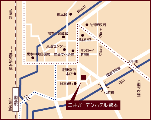 三井ガーデンホテル熊本への概略アクセスマップ