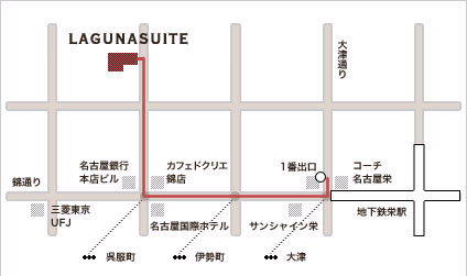 ラグナスイート名古屋への概略アクセスマップ