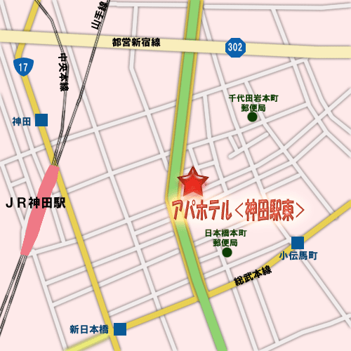 アパホテル〈神田駅東〉への概略アクセスマップ