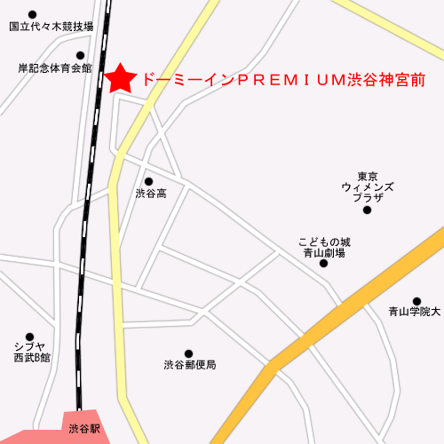 ドーミーインＰＲＥＭＩＵＭ渋谷神宮前（ドーミーイン・御宿野乃　ホテルズグループ）への概略アクセスマップ