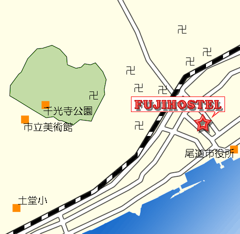 尾道　ゲストハウス　フジホステルへの概略アクセスマップ