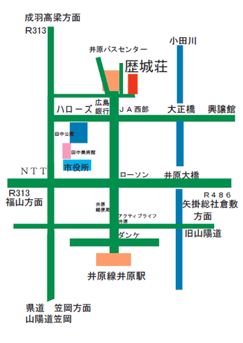 ビジネスホテル歴城荘への概略アクセスマップ