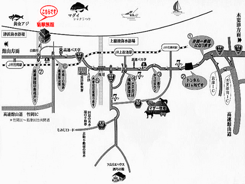 菊華旅館への概略アクセスマップ