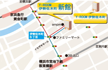 横浜サービスアパートメント伊勢佐木町新館への概略アクセスマップ